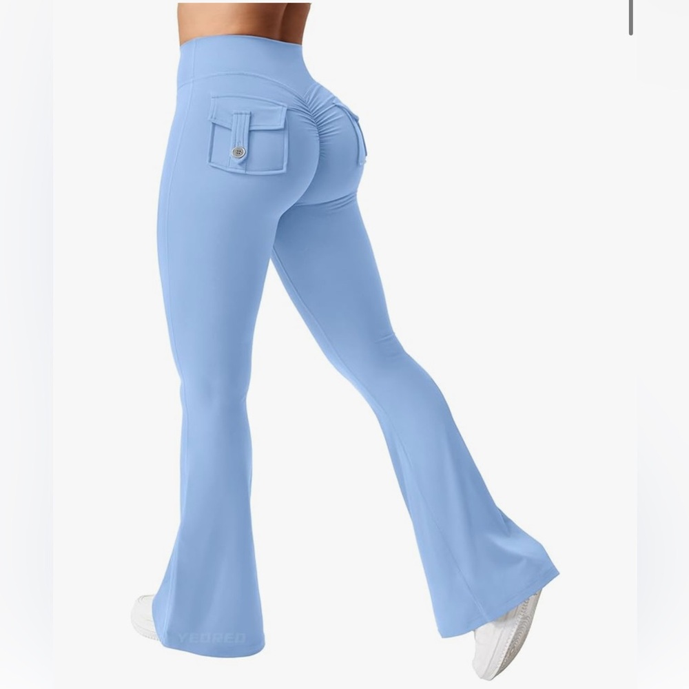 YEOREO Baby Blue Pocket Flared Leggings